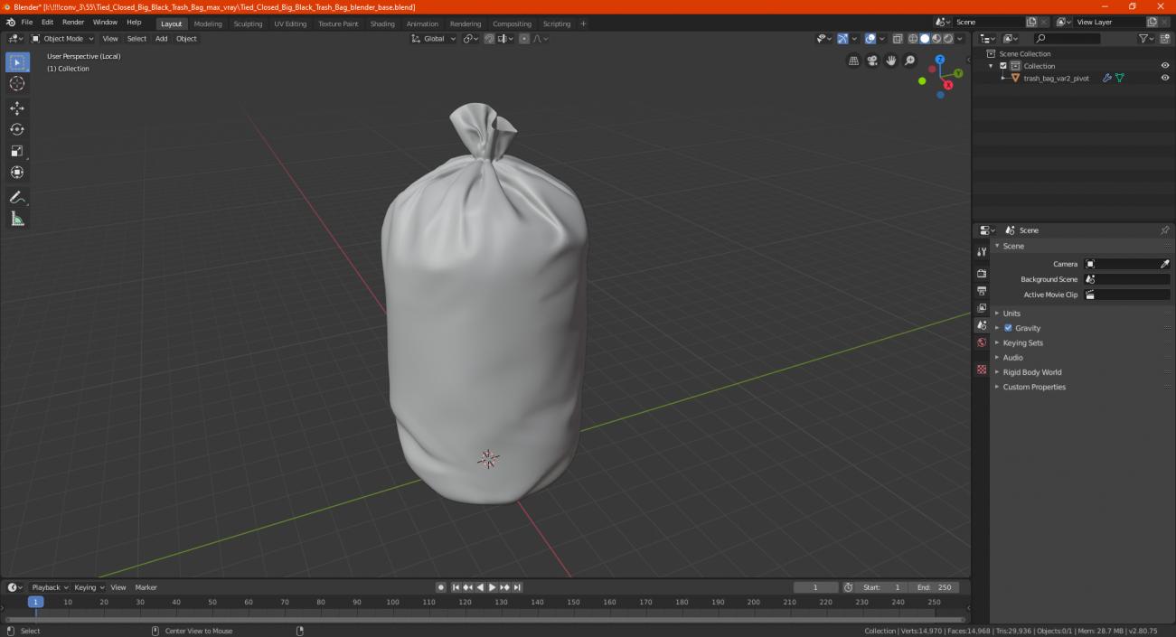 3D model Tied Closed Big Blue Trash Bag