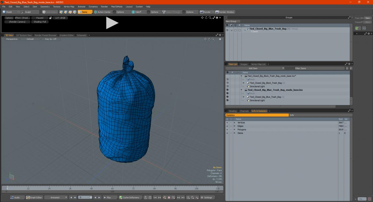 3D model Tied Closed Big Blue Trash Bag