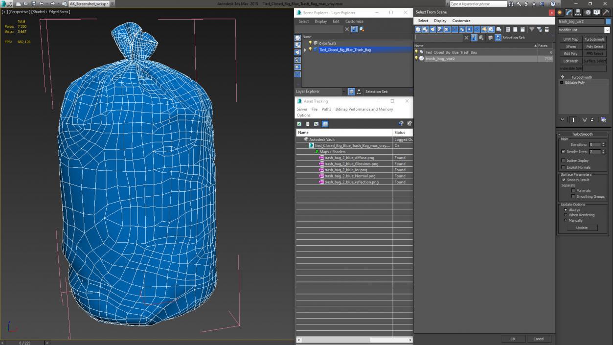 3D model Tied Closed Big Blue Trash Bag