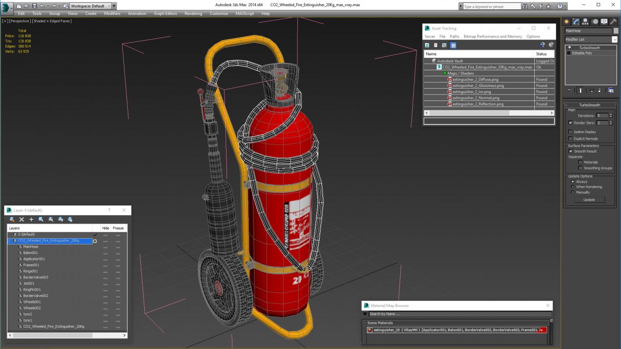 CO2 Wheeled Fire Extinguisher 20Kg 3D model