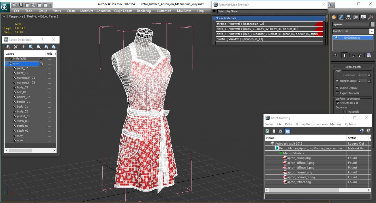 Retro Kitchen Apron on Mannequin 3D