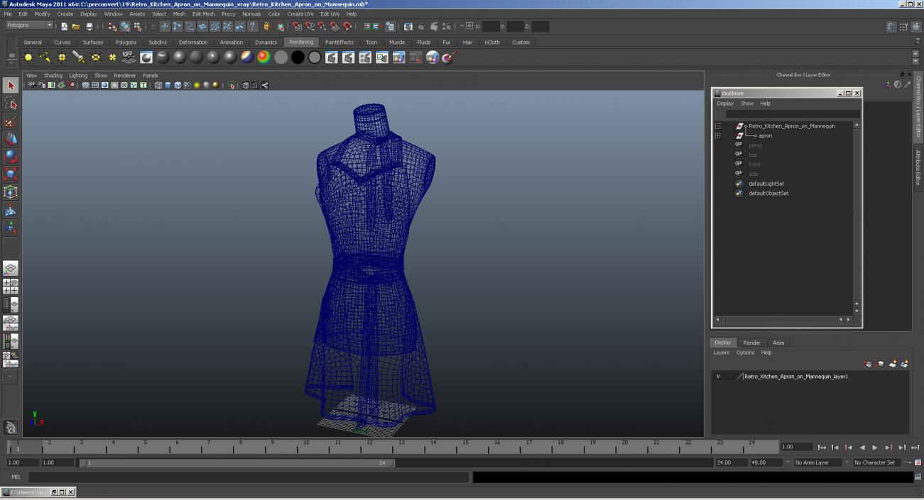 Retro Kitchen Apron on Mannequin 3D