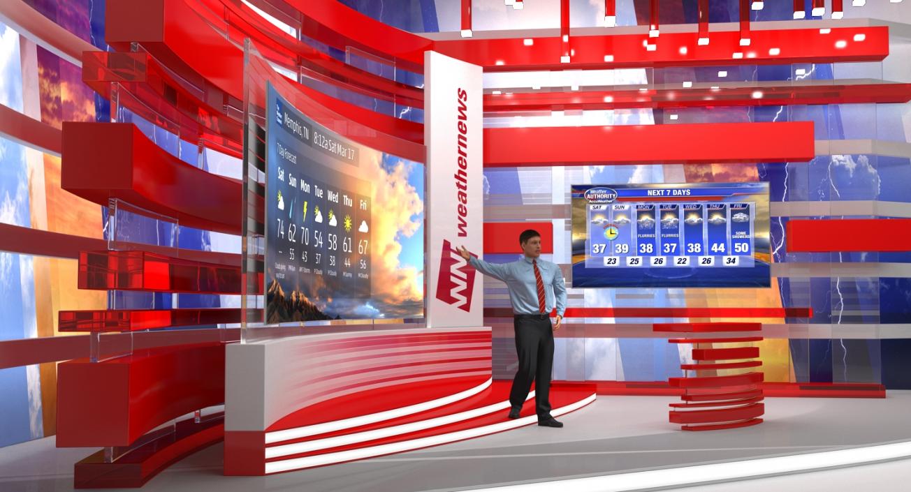 3D Modern TV Weather Studio with Rigged Presenter