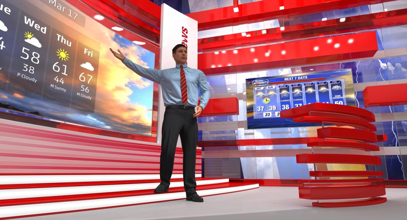 3D Modern TV Weather Studio with Rigged Presenter