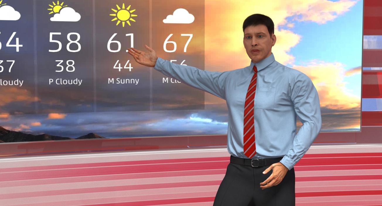 3D Modern TV Weather Studio with Rigged Presenter