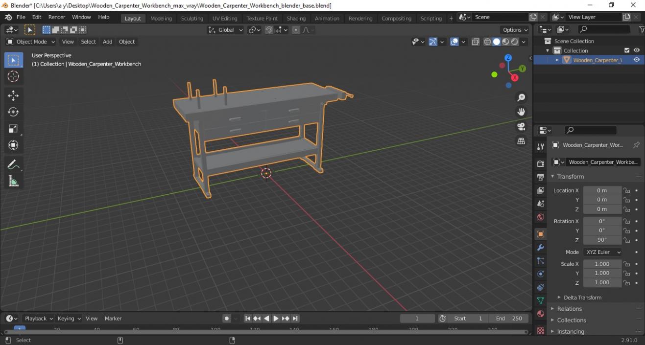 3D Wooden Carpenter Workbench