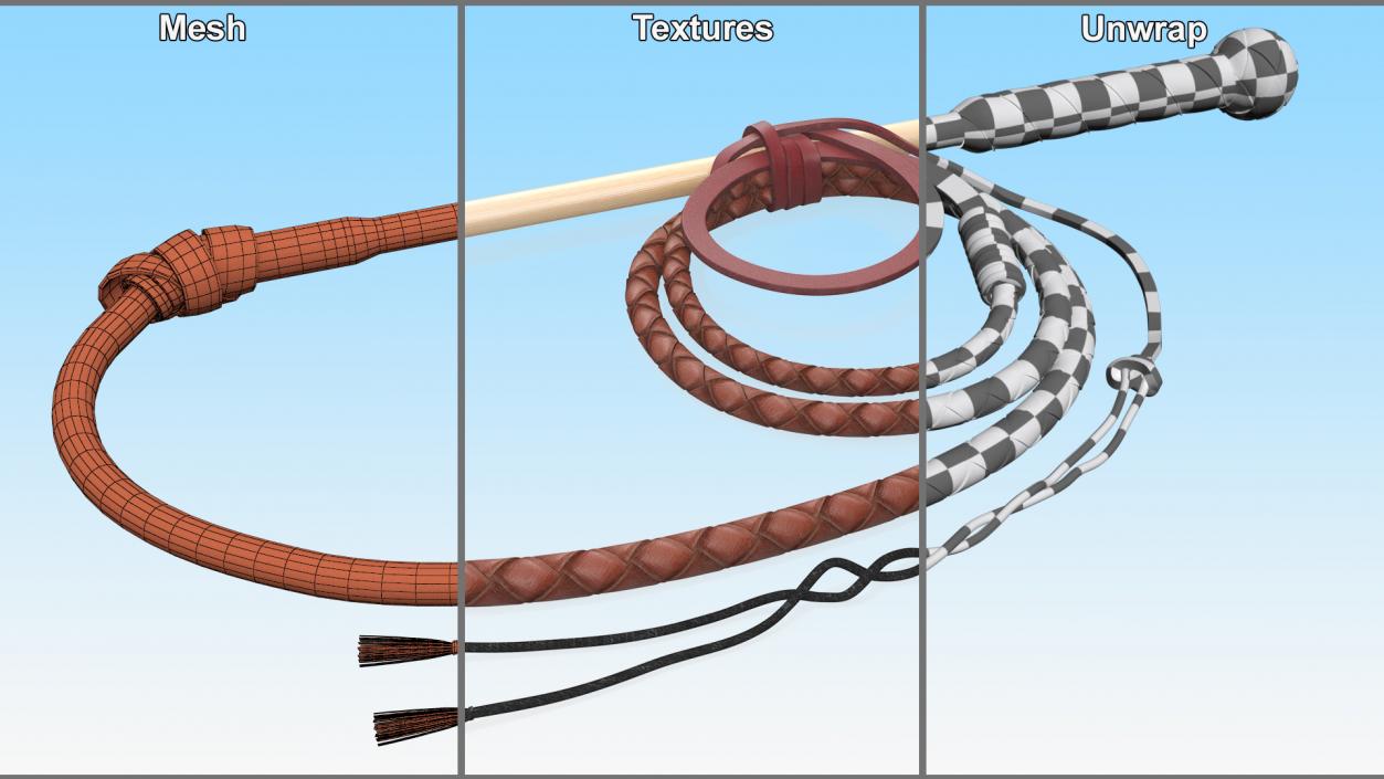 3D Leather Whip Braided Brown Rigged model