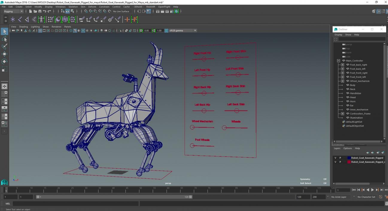 3D model Robot Goat Kawasaki Rigged for Maya