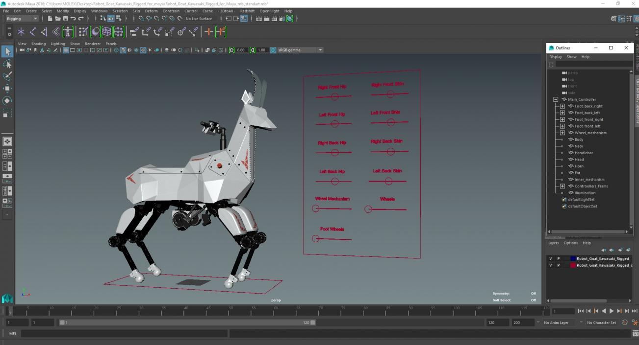 3D model Robot Goat Kawasaki Rigged for Maya