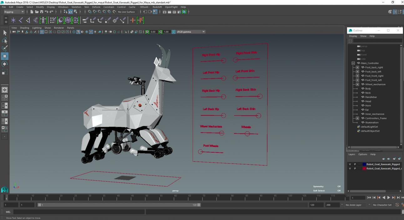 3D model Robot Goat Kawasaki Rigged for Maya