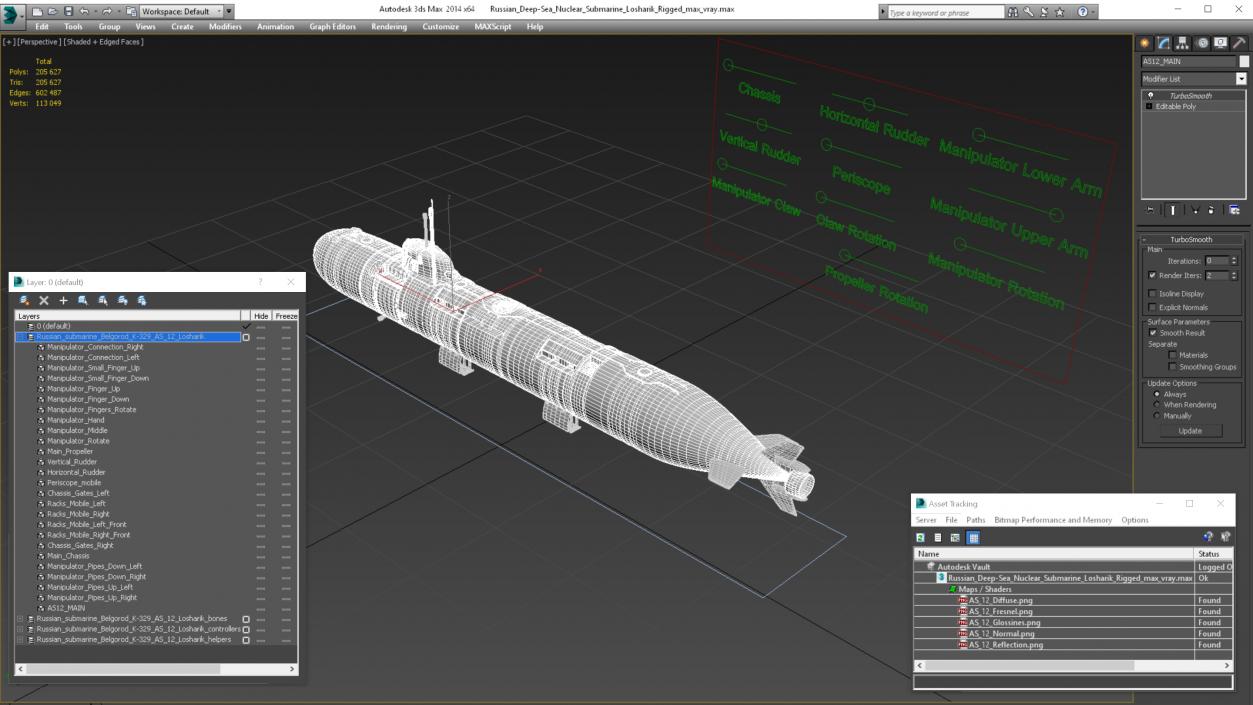 3D model Russian Deep-Sea Nuclear Submarine Losharik Rigged