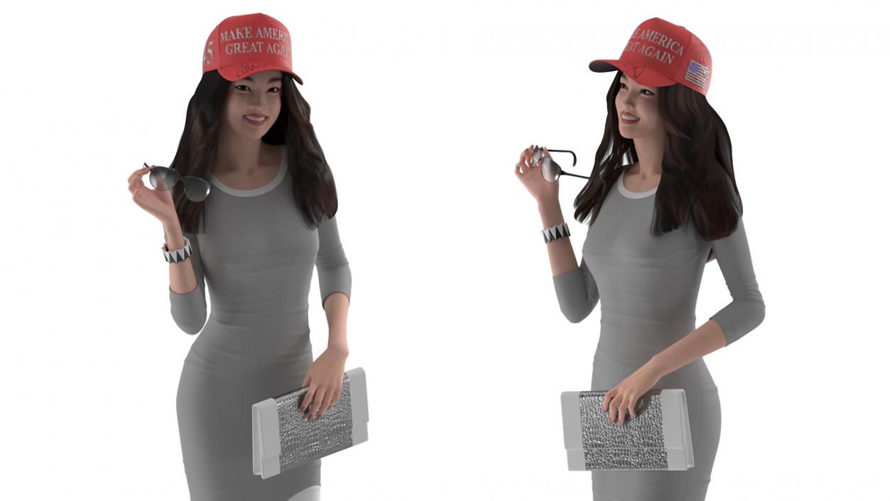 3D Smiling Chinese Woman in MAGA Cap model