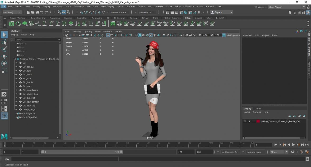 3D Smiling Chinese Woman in MAGA Cap model