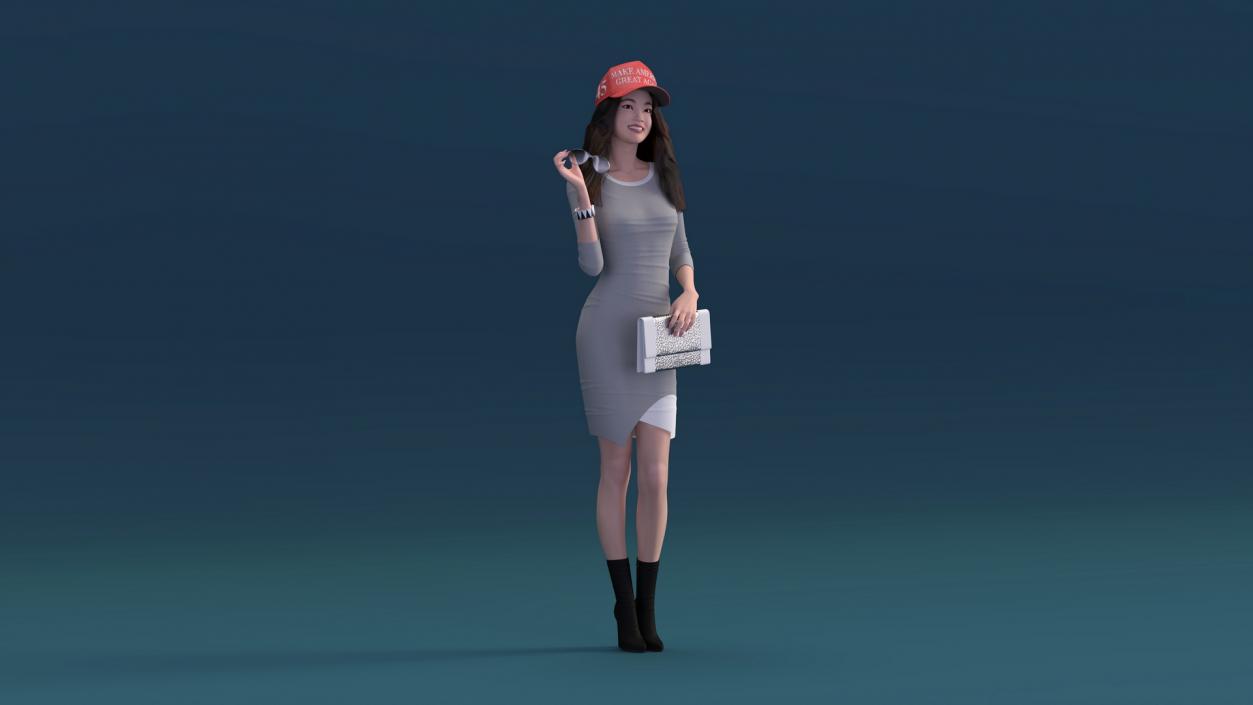 3D Smiling Chinese Woman in MAGA Cap model