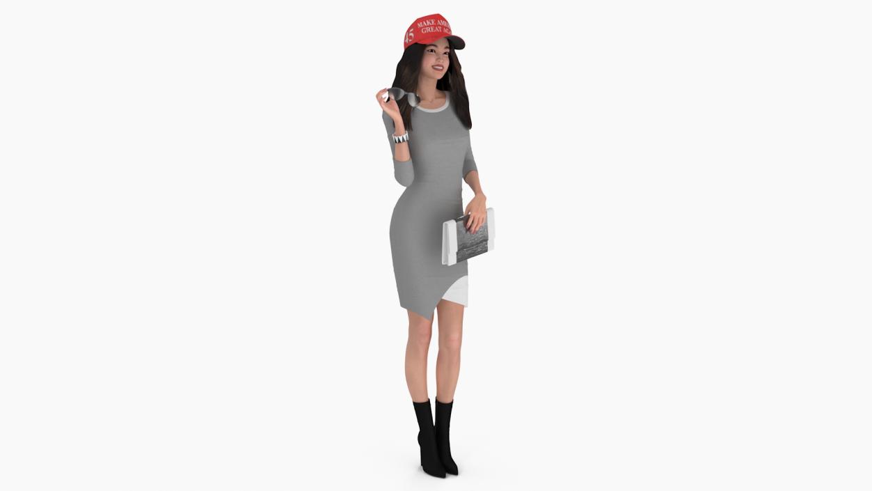 3D Smiling Chinese Woman in MAGA Cap model