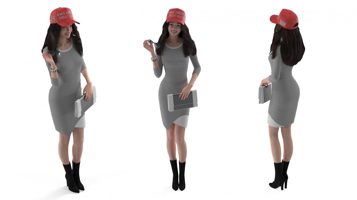 3D Smiling Chinese Woman in MAGA Cap model