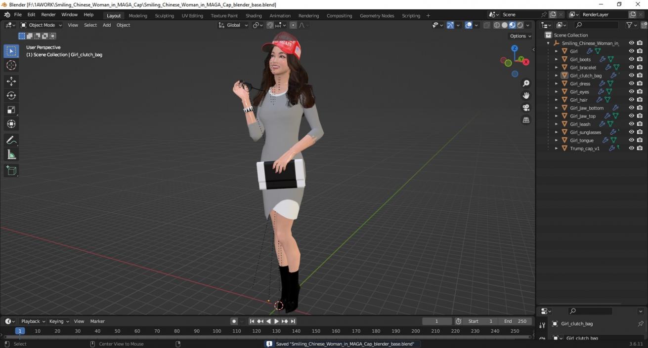 3D Smiling Chinese Woman in MAGA Cap model