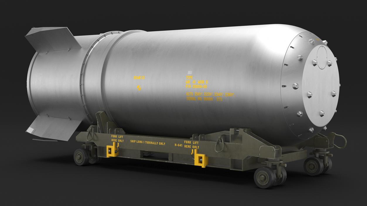 Steel B41 Nuclear Bomb with Airplane Trolley 3D model