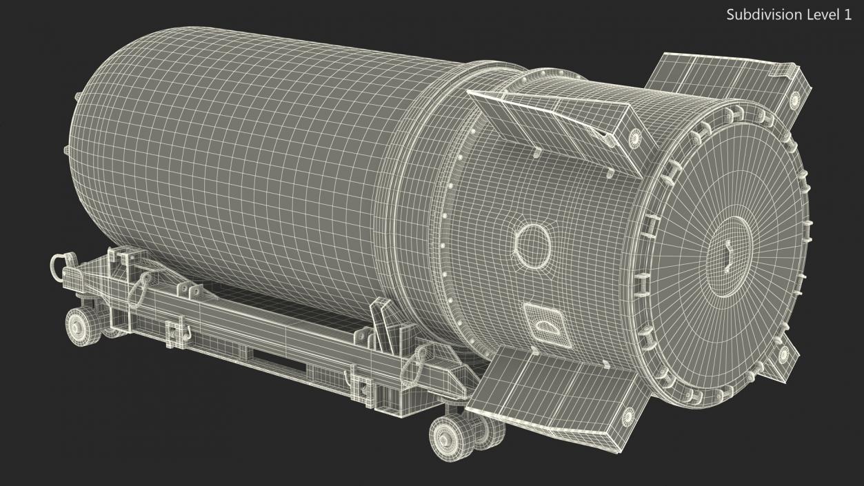 Steel B41 Nuclear Bomb with Airplane Trolley 3D model