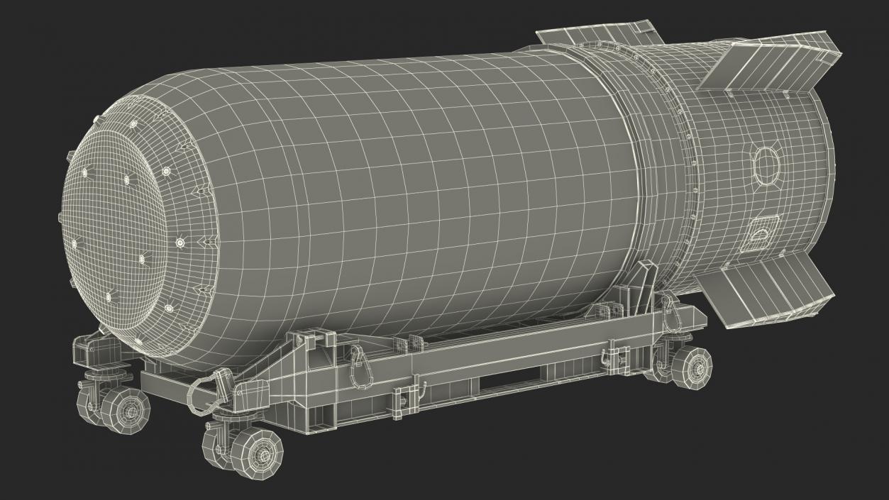 Steel B41 Nuclear Bomb with Airplane Trolley 3D model