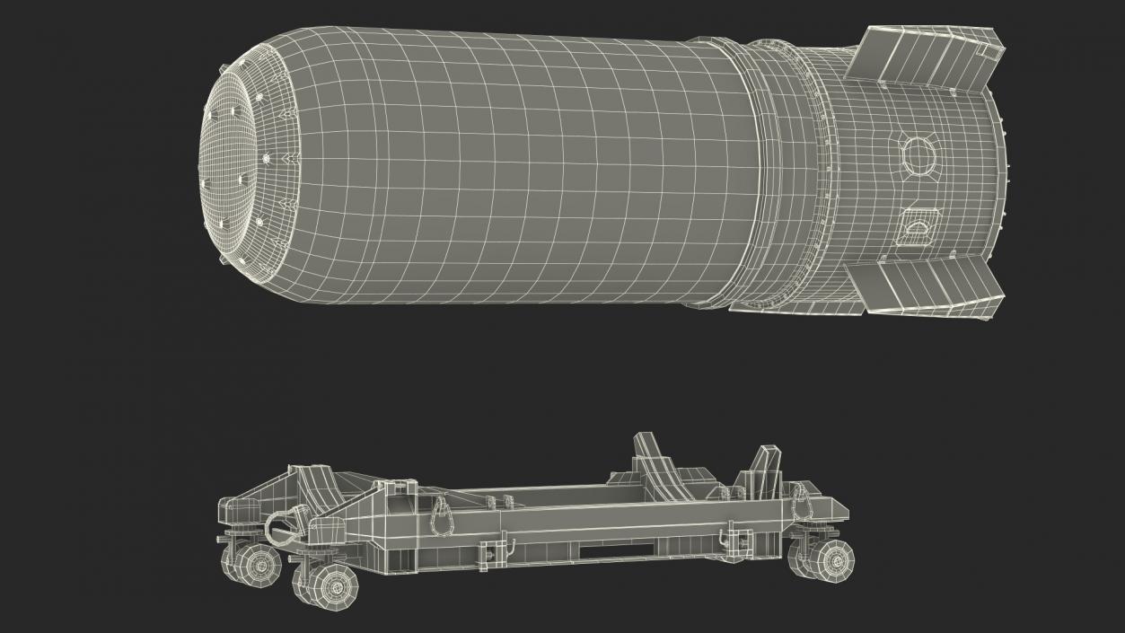 Steel B41 Nuclear Bomb with Airplane Trolley 3D model