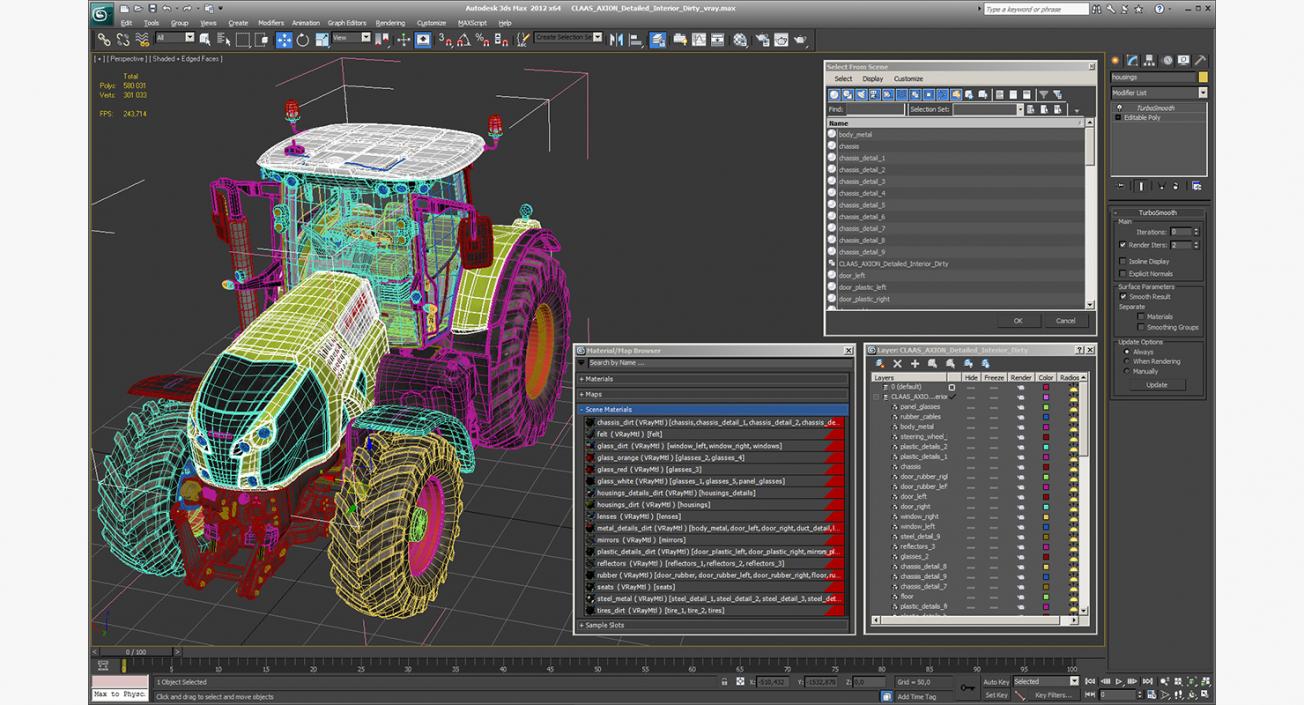 3D model CLAAS AXION Detailed Interior Dirty