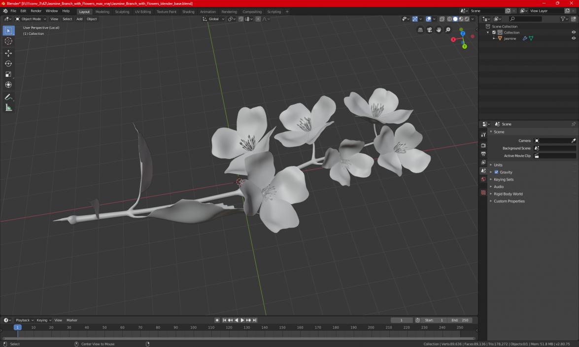 Jasmine Branch with Flowers 3D