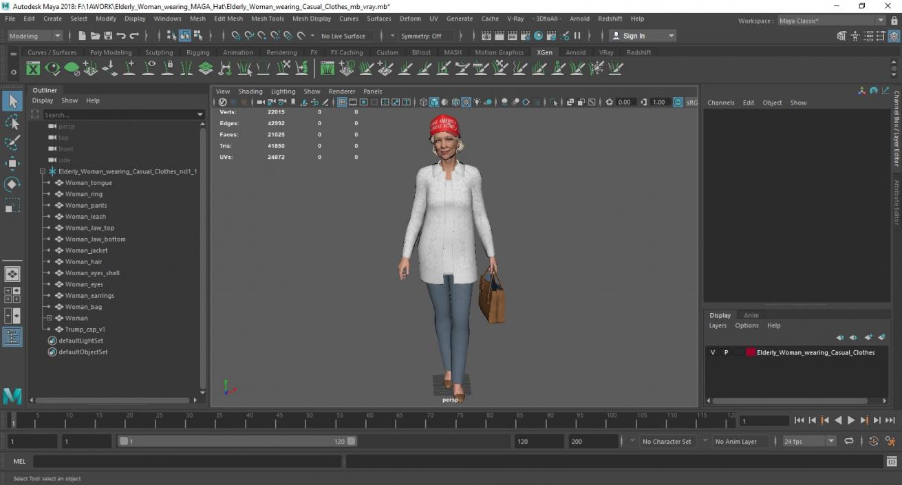 3D model Elderly Woman wearing MAGA Hat