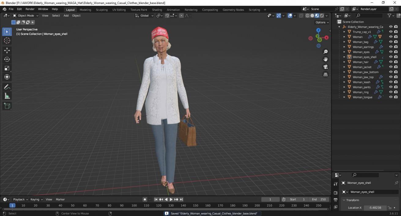 3D model Elderly Woman wearing MAGA Hat