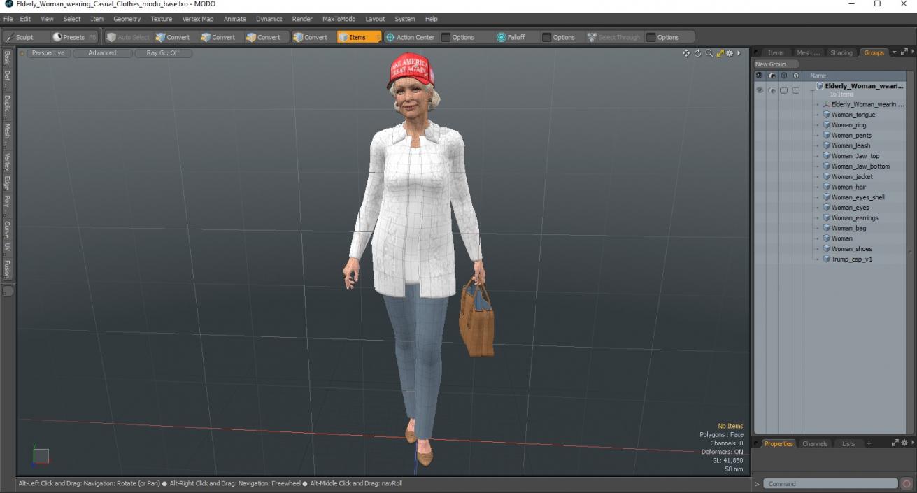 3D model Elderly Woman wearing MAGA Hat