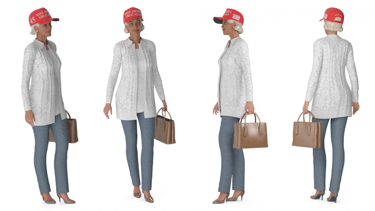 3D model Elderly Woman wearing MAGA Hat