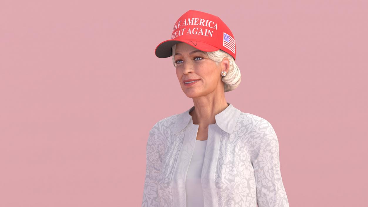 3D model Elderly Woman wearing MAGA Hat