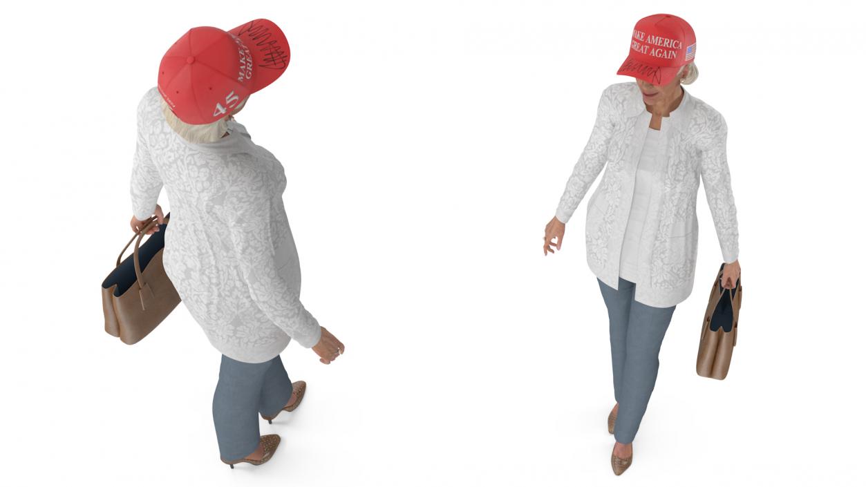 3D model Elderly Woman wearing MAGA Hat