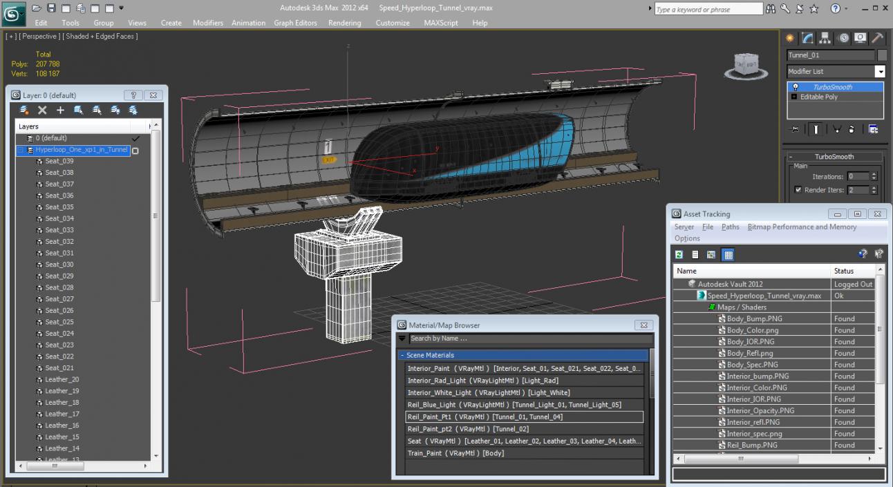 3D Speed Hyperloop Tunnel Section with Train