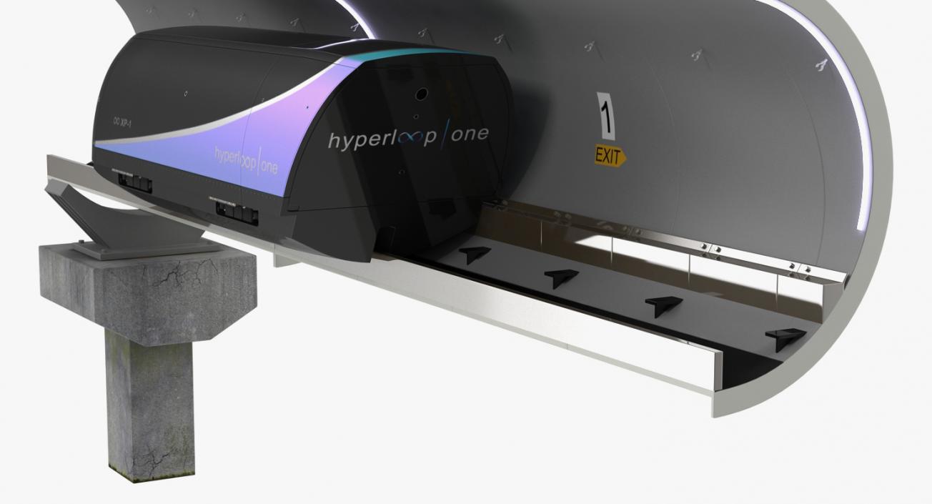 3D Speed Hyperloop Tunnel Section with Train