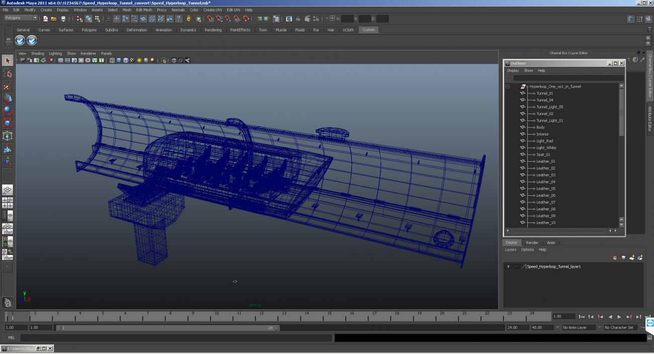 3D Speed Hyperloop Tunnel Section with Train