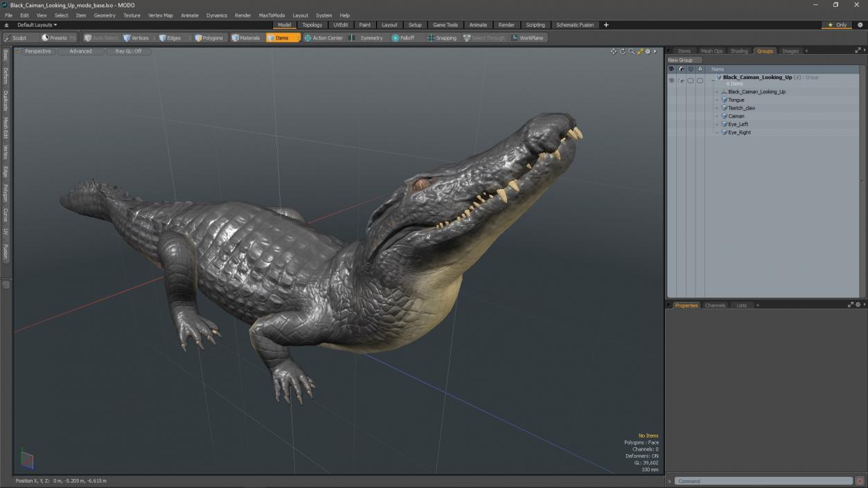 3D Black Caiman Looking Up model