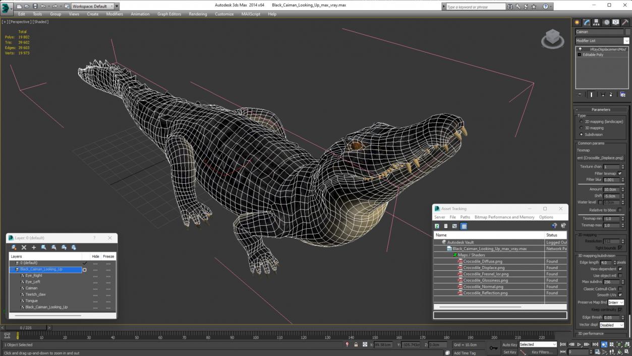 3D Black Caiman Looking Up model