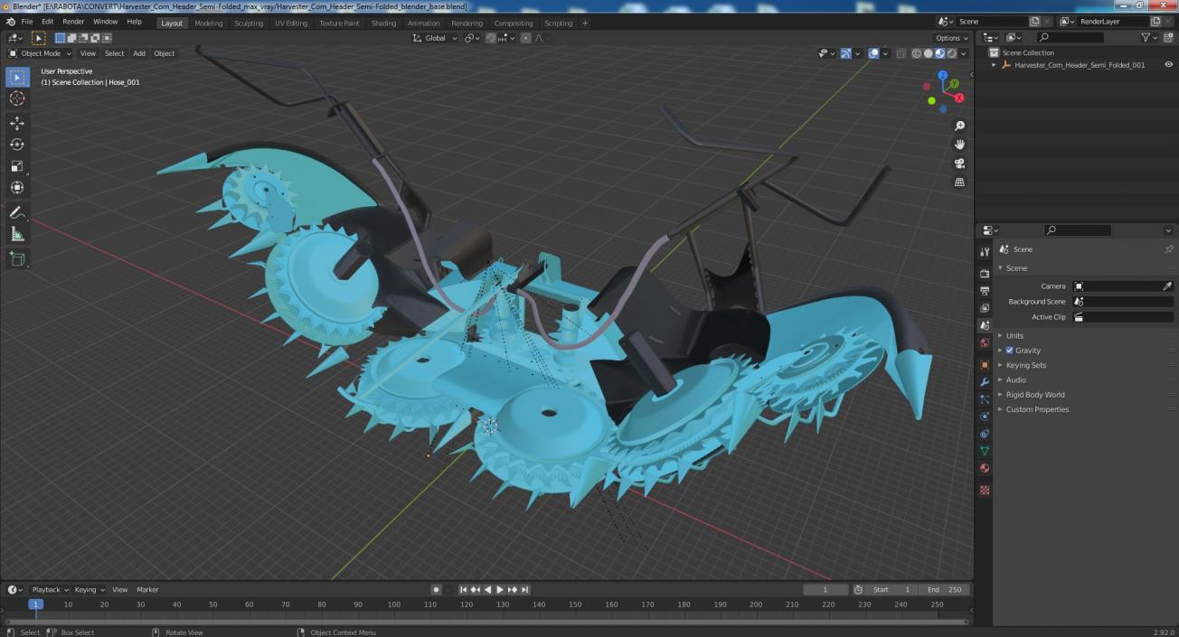 3D Harvester Corn Header Semi-Folded model