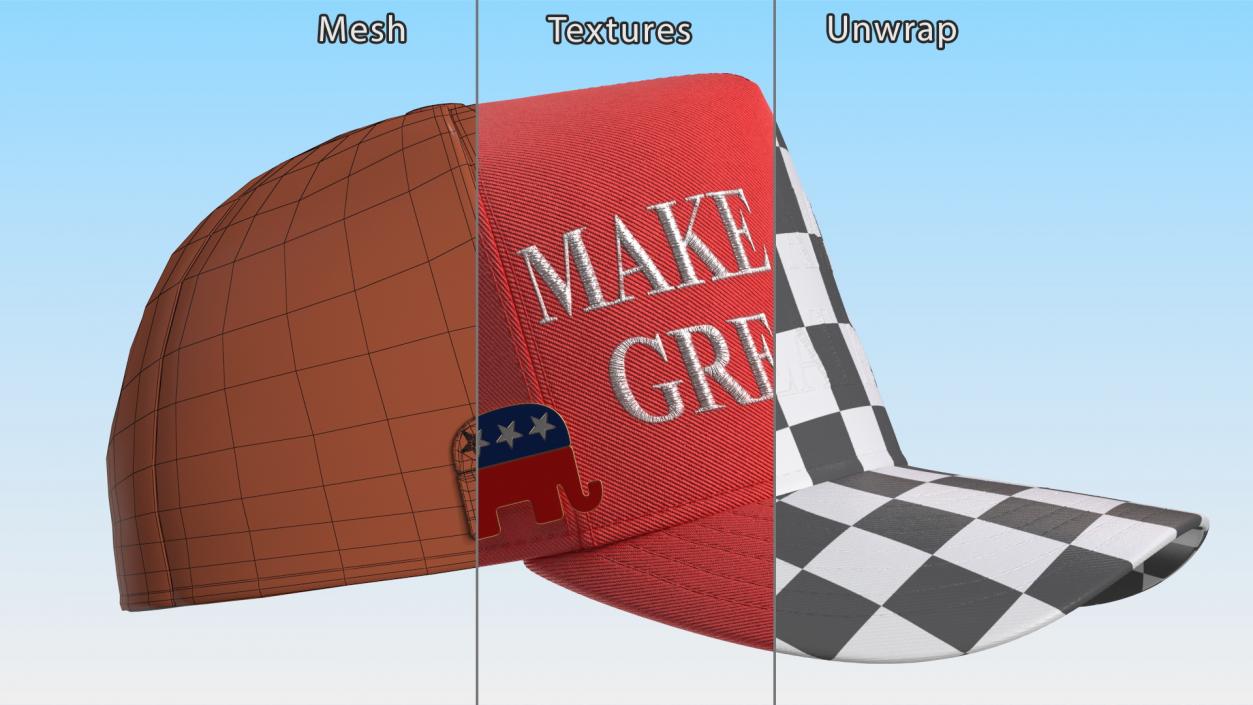 Republican Party Elephant Icon on Trump Baseball Cap 3D