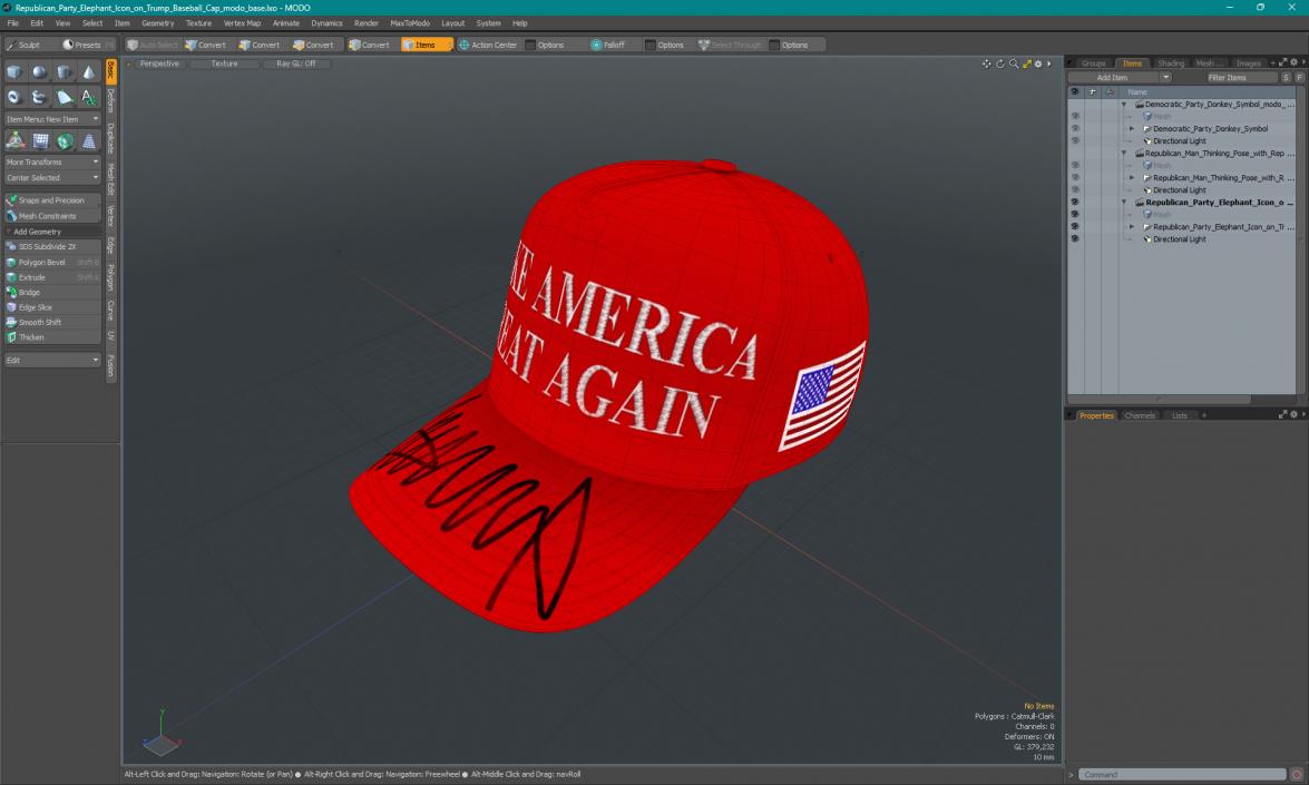 Republican Party Elephant Icon on Trump Baseball Cap 3D