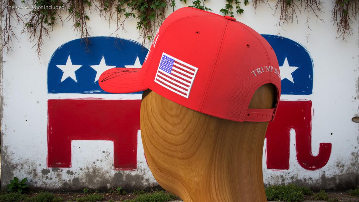 Republican Party Elephant Icon on Trump Baseball Cap 3D