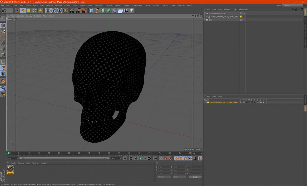Female Human Skull Gold Metal 3D model