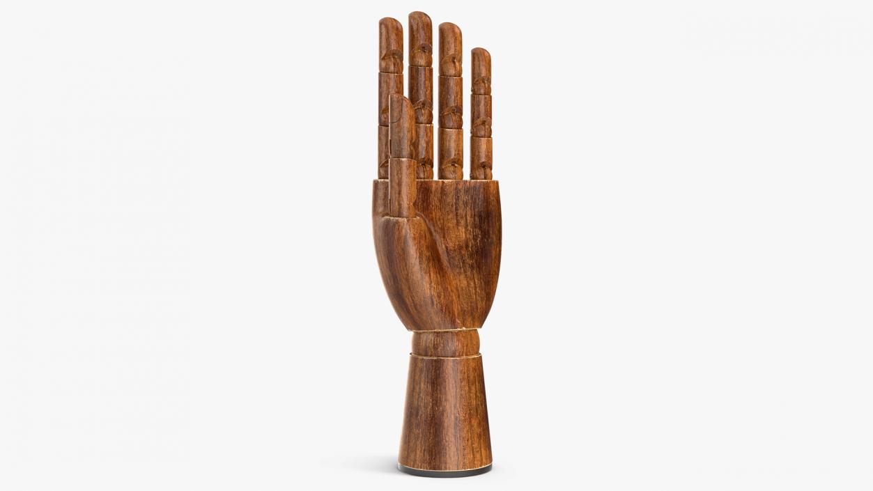 Wooden Hand with Posable Fingers Dark 3D