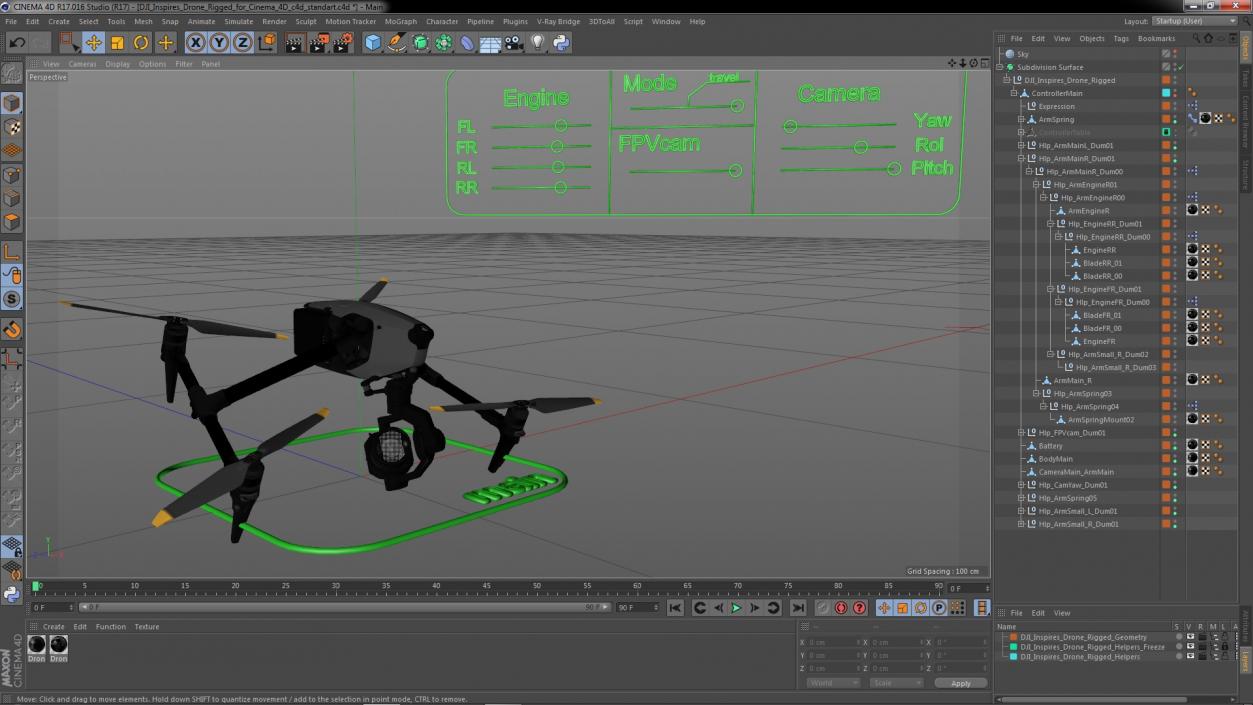 DJI Inspires Drone Rigged for Cinema 4D 3D model