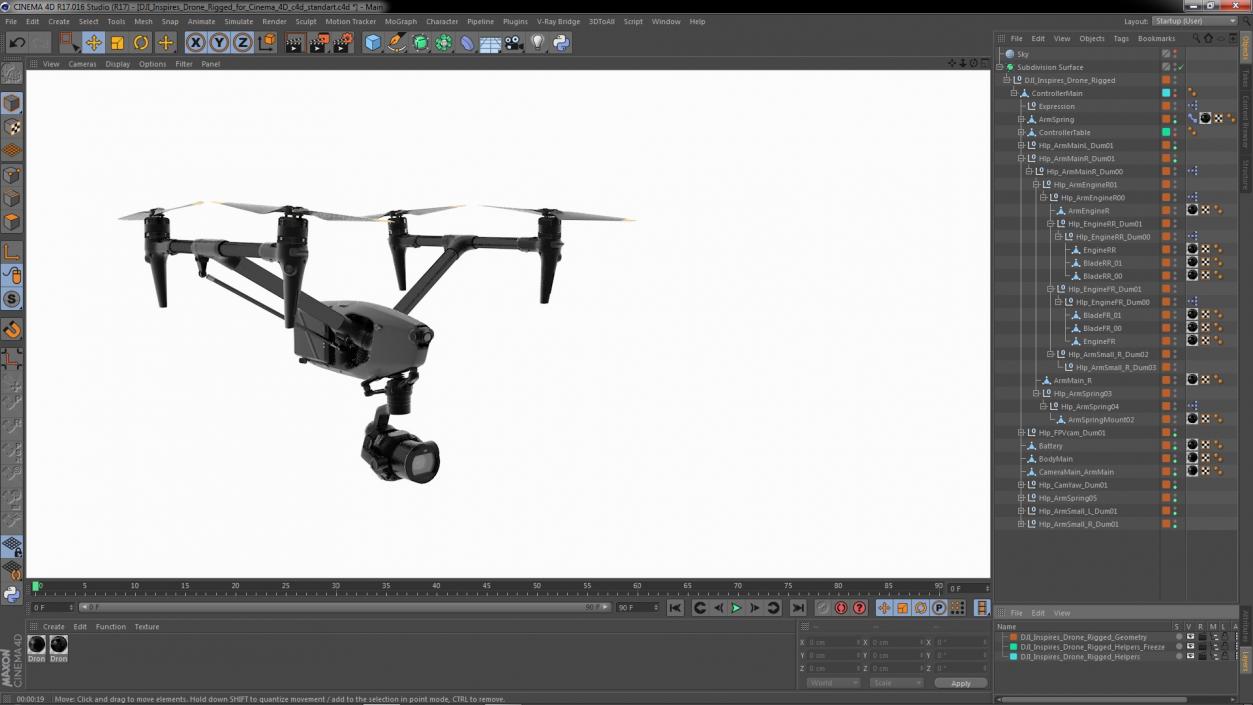 DJI Inspires Drone Rigged for Cinema 4D 3D model