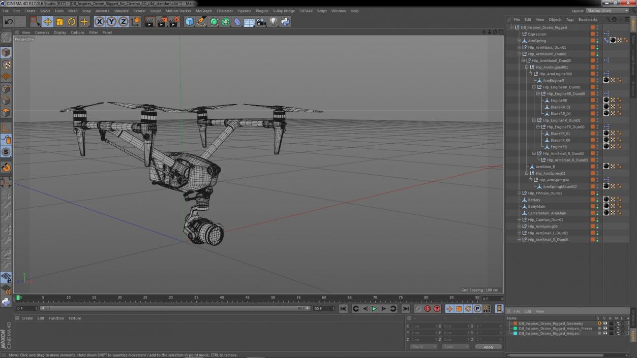 DJI Inspires Drone Rigged for Cinema 4D 3D model