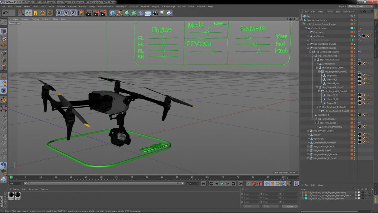 DJI Inspires Drone Rigged for Cinema 4D 3D model