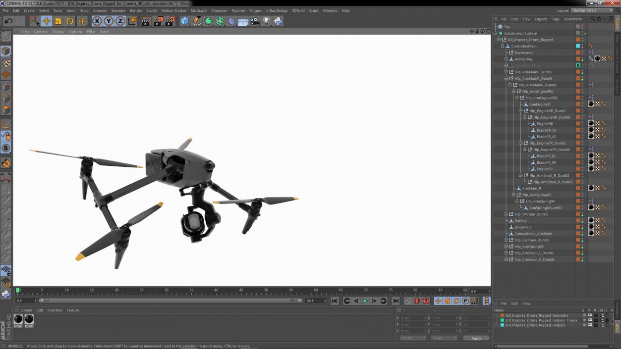 DJI Inspires Drone Rigged for Cinema 4D 3D model