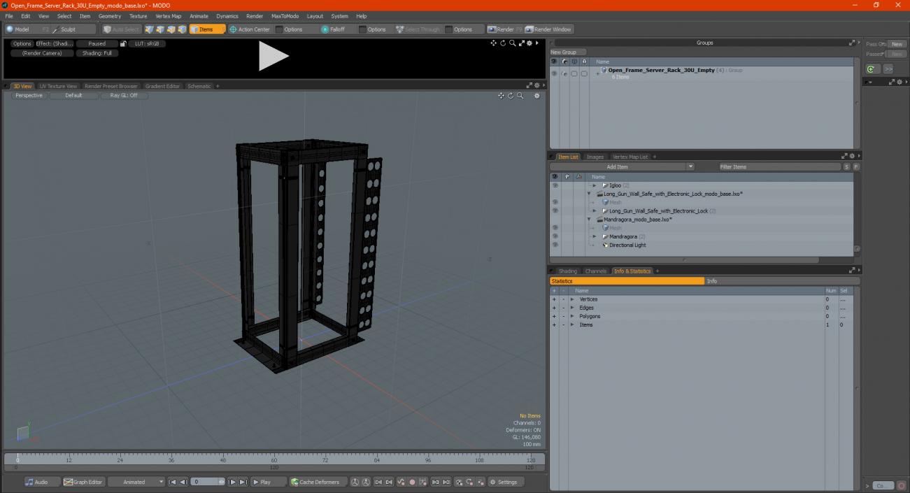 Open Frame Server Rack 30U Empty 3D